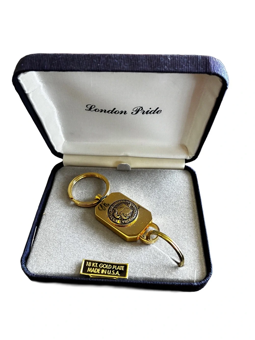 Vintage UCLA Alumni 18K Gold Plated Key Ring Pull Apart NOS Jardine USA Box